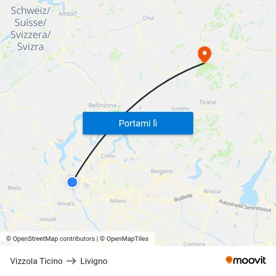Vizzola Ticino to Livigno map