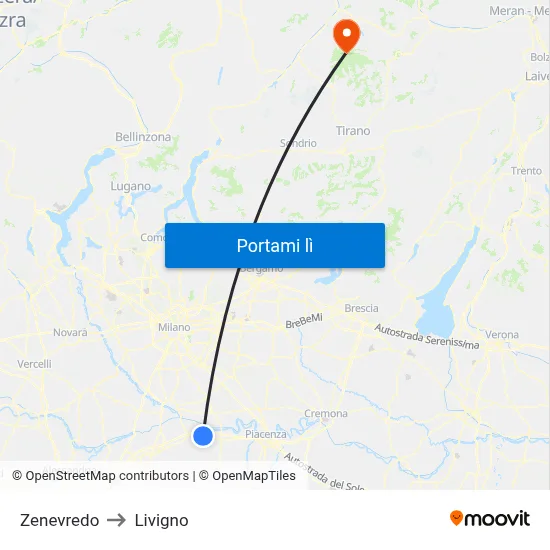 Zenevredo to Livigno map