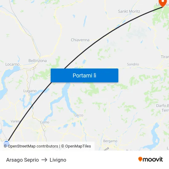 Arsago Seprio to Livigno map