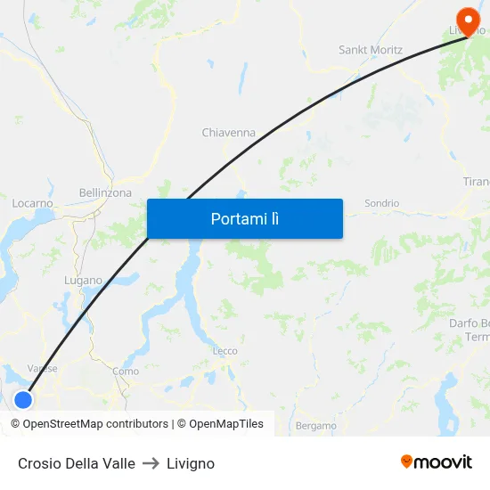 Crosio Della Valle to Livigno map