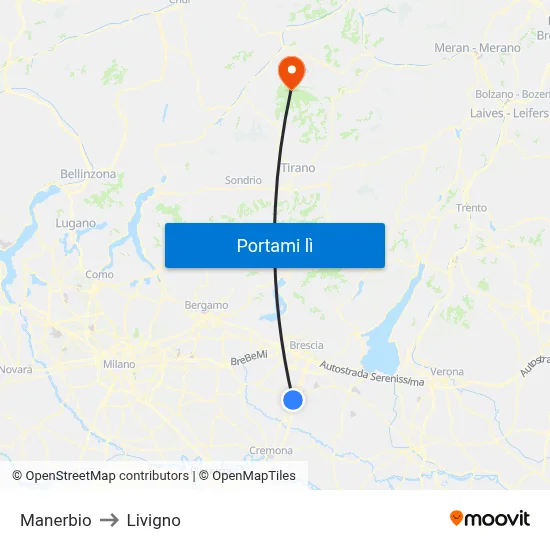 Manerbio to Livigno map