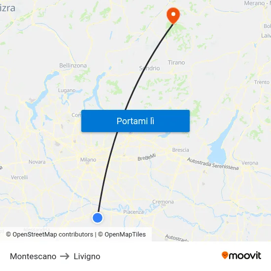 Montescano to Livigno map