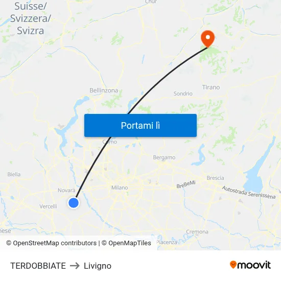 TERDOBBIATE to Livigno map