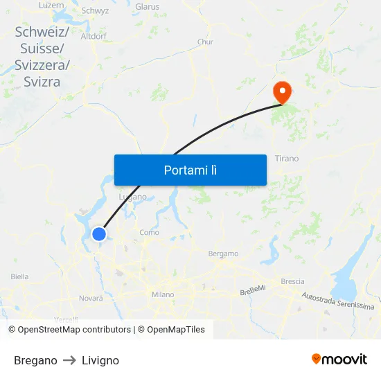 Bregano to Livigno map