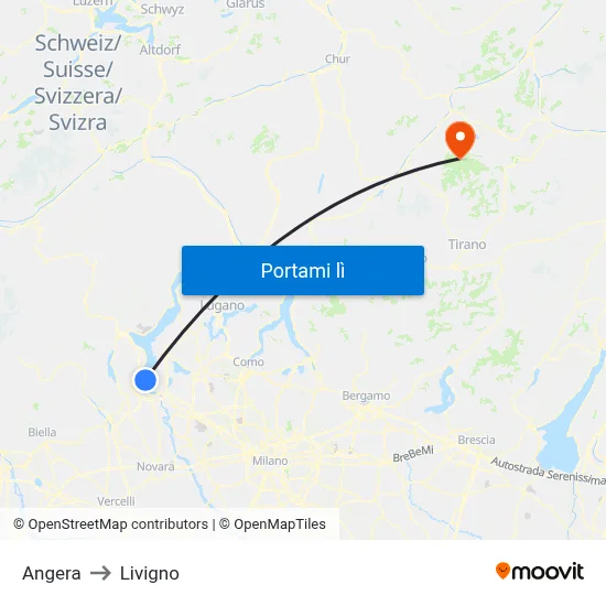Angera to Livigno map