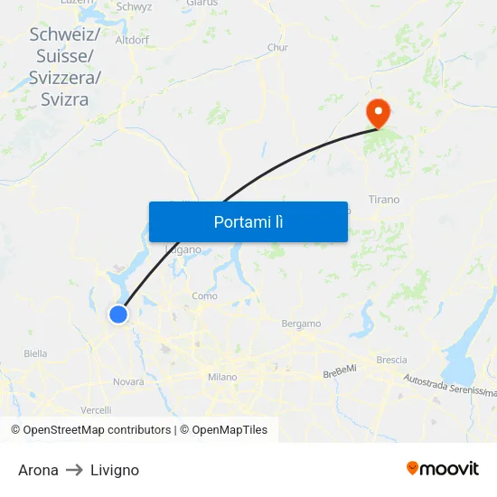 Arona to Livigno map