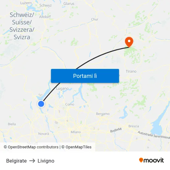 Belgirate to Livigno map