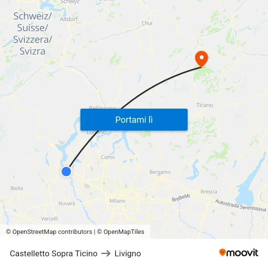 Castelletto Sopra Ticino to Livigno map