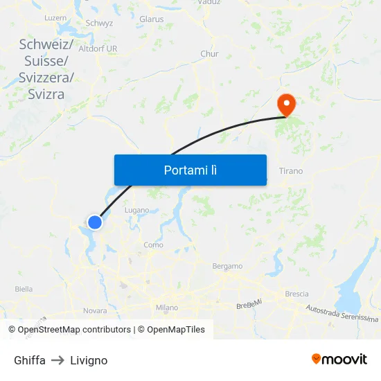 Ghiffa to Livigno map