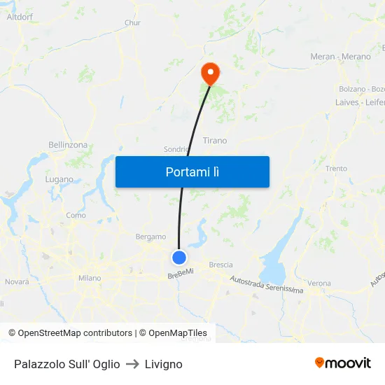 Palazzolo Sull' Oglio to Livigno map