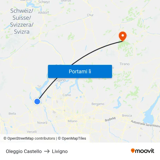 Oleggio Castello to Livigno map