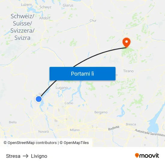 Stresa to Livigno map