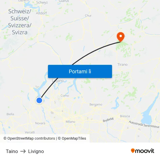 Taino to Livigno map
