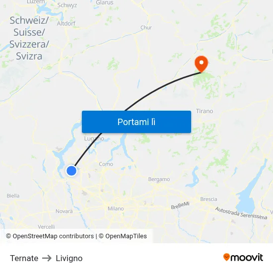 Ternate to Livigno map