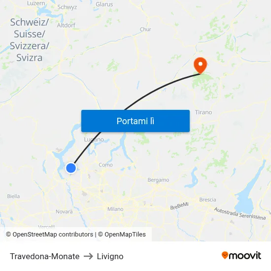 Travedona-Monate to Livigno map