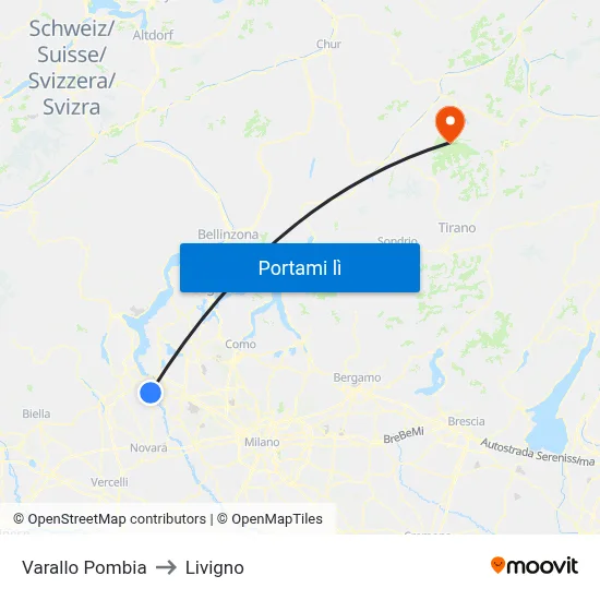 Varallo Pombia to Livigno map