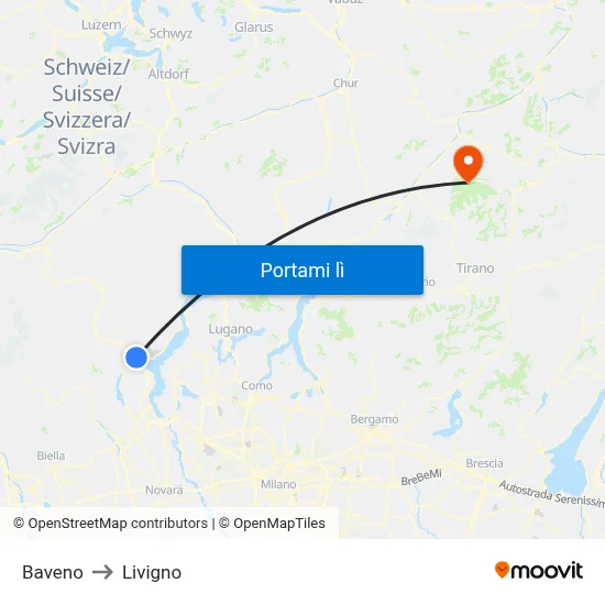 Baveno to Livigno map