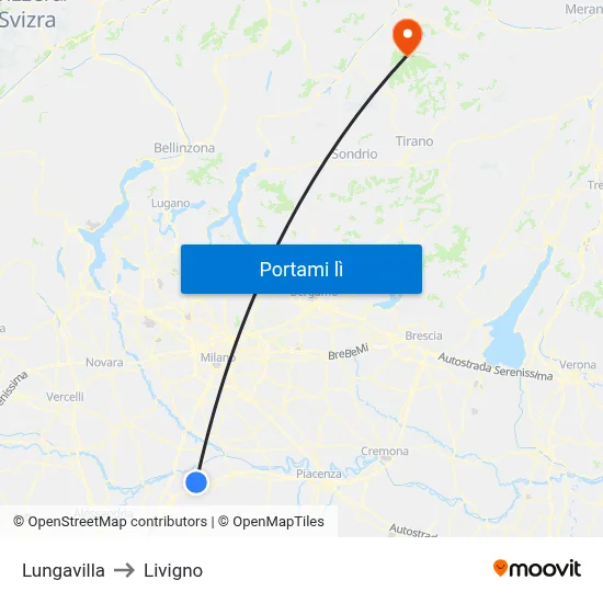 Lungavilla to Livigno map