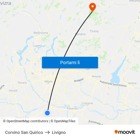 Corvino San Quirico to Livigno map