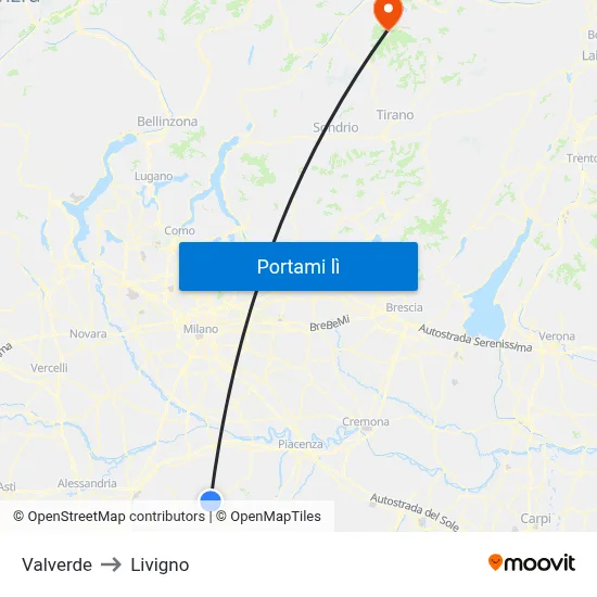 Valverde to Livigno map