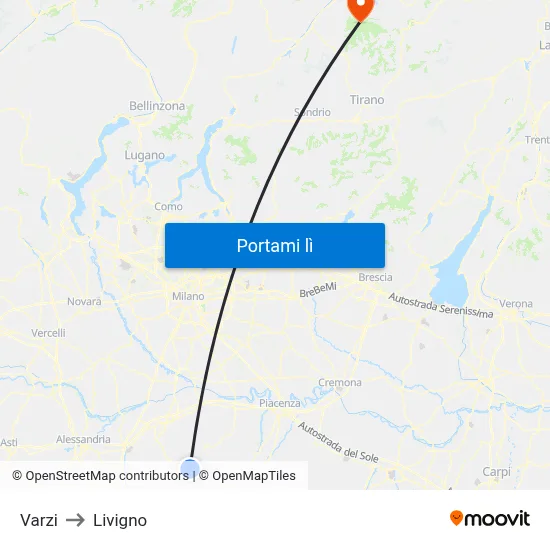 Varzi to Livigno map