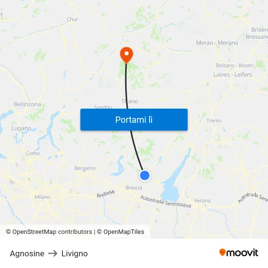 Agnosine to Livigno map