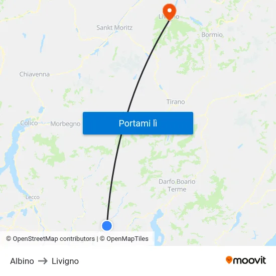 Albino to Livigno map