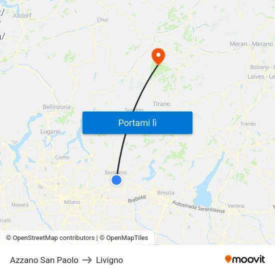 Azzano San Paolo to Livigno map