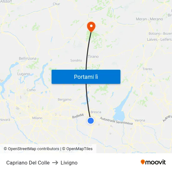 Capriano Del Colle to Livigno map