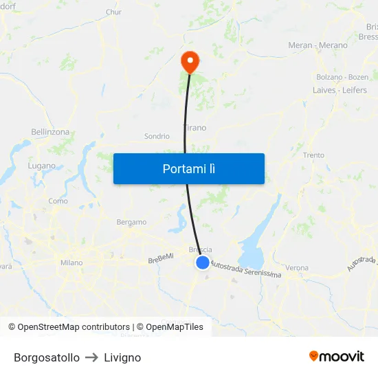 Borgosatollo to Livigno map
