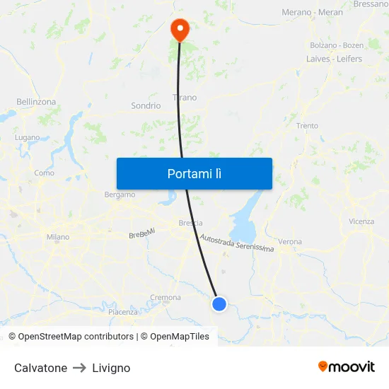 Calvatone to Livigno map