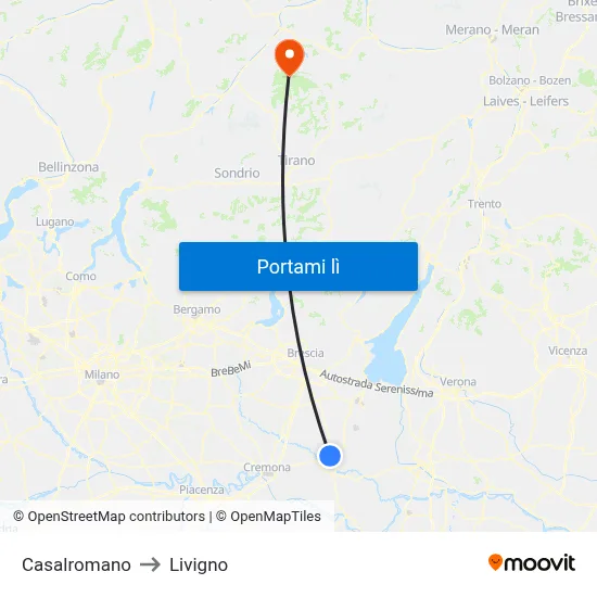 Casalromano to Livigno map