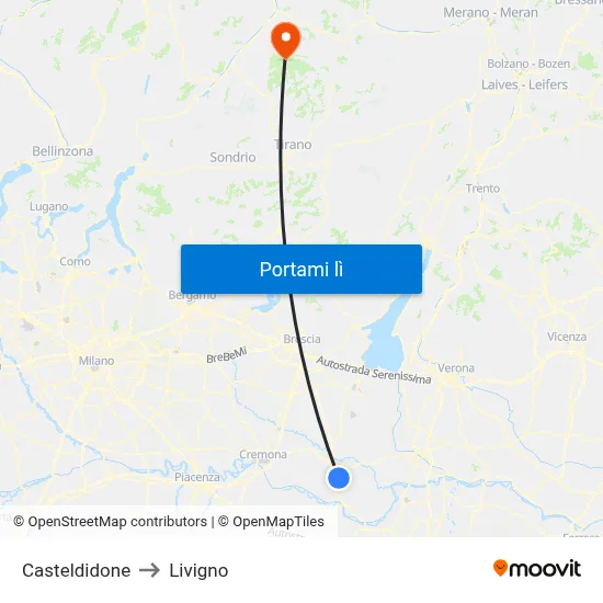 Casteldidone to Livigno map