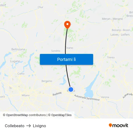 Collebeato to Livigno map