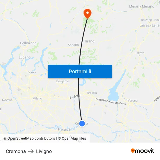 Cremona to Livigno map