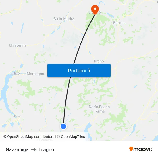Gazzaniga to Livigno map