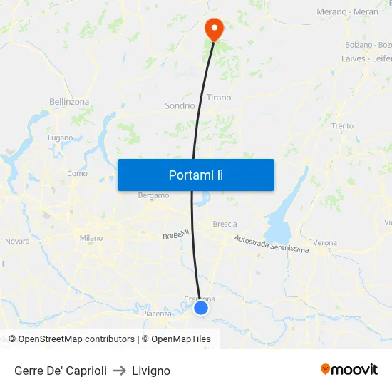 Gerre De' Caprioli to Livigno map