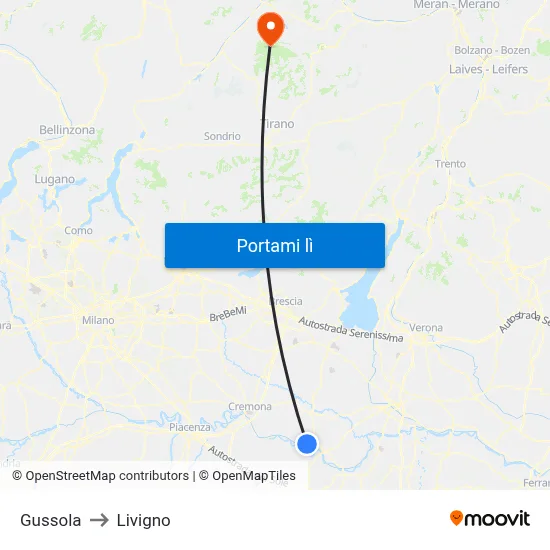 Gussola to Livigno map