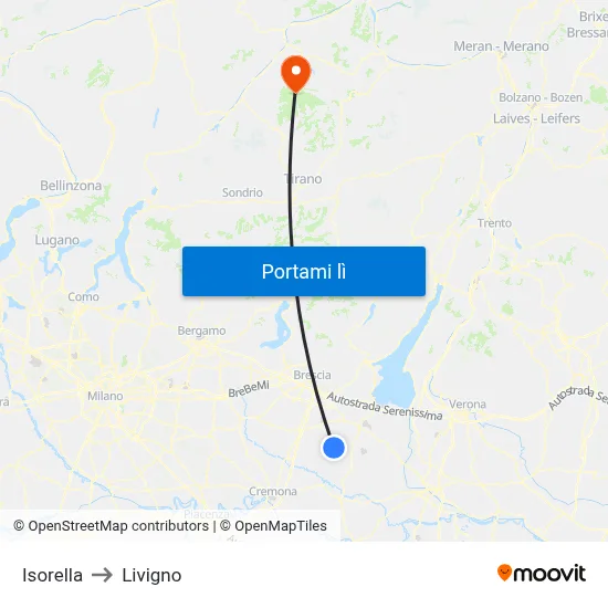 Isorella to Livigno map