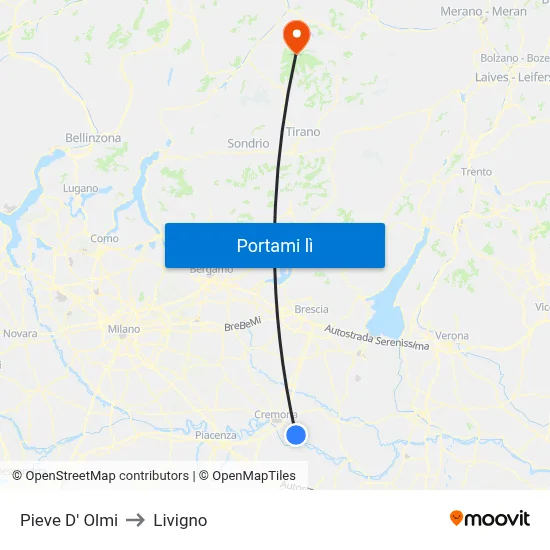 Pieve D' Olmi to Livigno map
