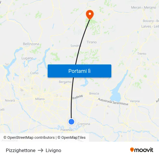 Pizzighettone to Livigno map