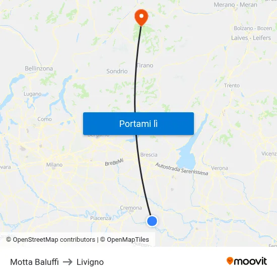 Motta Baluffi to Livigno map