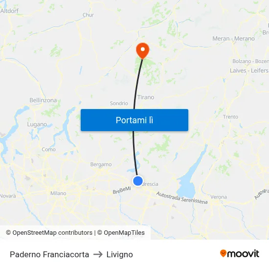 Paderno Franciacorta to Livigno map