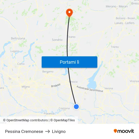 Pessina Cremonese to Livigno map