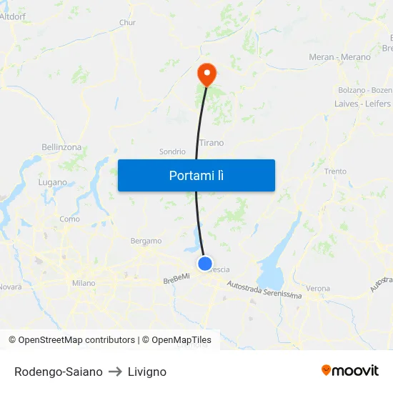 Rodengo-Saiano to Livigno map
