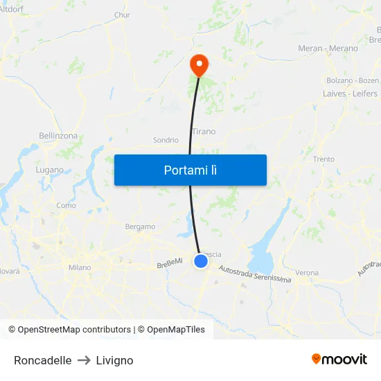 Roncadelle to Livigno map