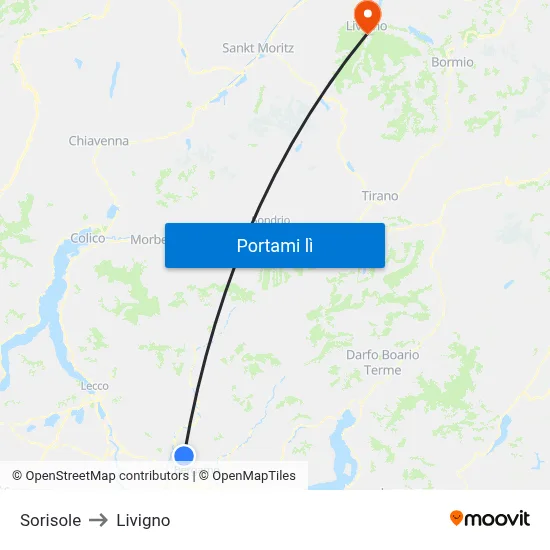 Sorisole to Livigno map