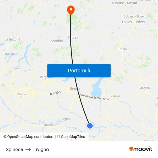 Spineda to Livigno map