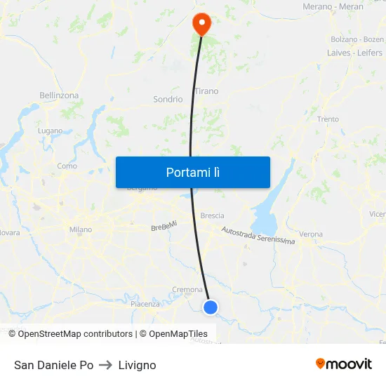 San Daniele Po to Livigno map