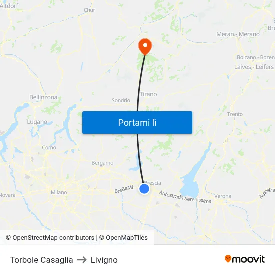 Torbole Casaglia to Livigno map